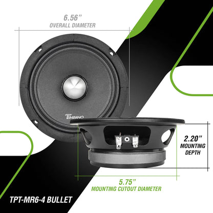 1600w PACKAGE 2x 6.5" Bullet Midrange + 2x Black Tweeters
